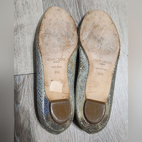 Jimmy Choo Lame Finlay Silver Champagne Glitter Mesh Ballet Flats Sz 39.5 - Picture 7 of 9